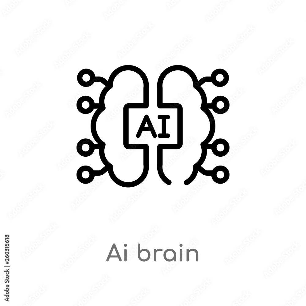 Poster outline ai brain vector icon. isolated black simple line element illustration from artificial intell