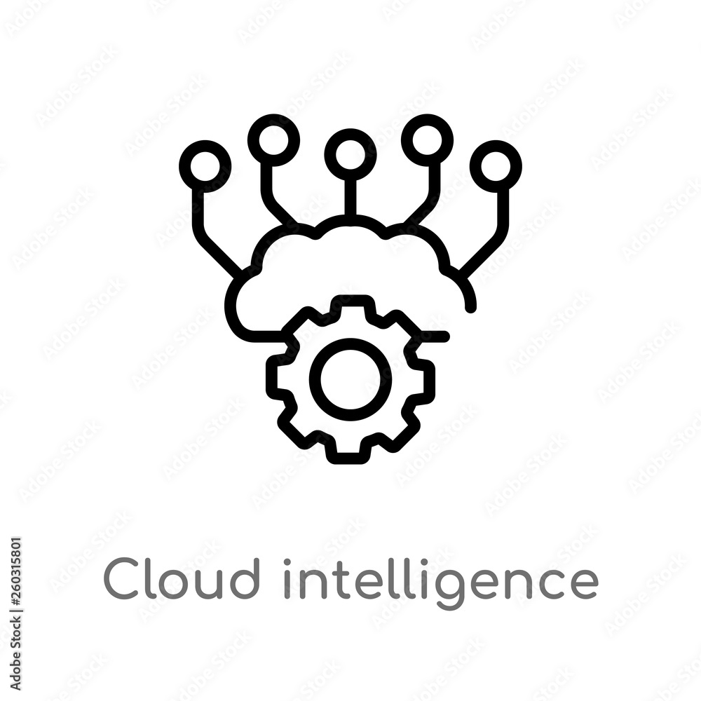 Poster outline cloud intelligence vector icon. isolated black simple line element illustration from artific