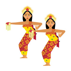 Two Balinese Dancers With White Isolated Background