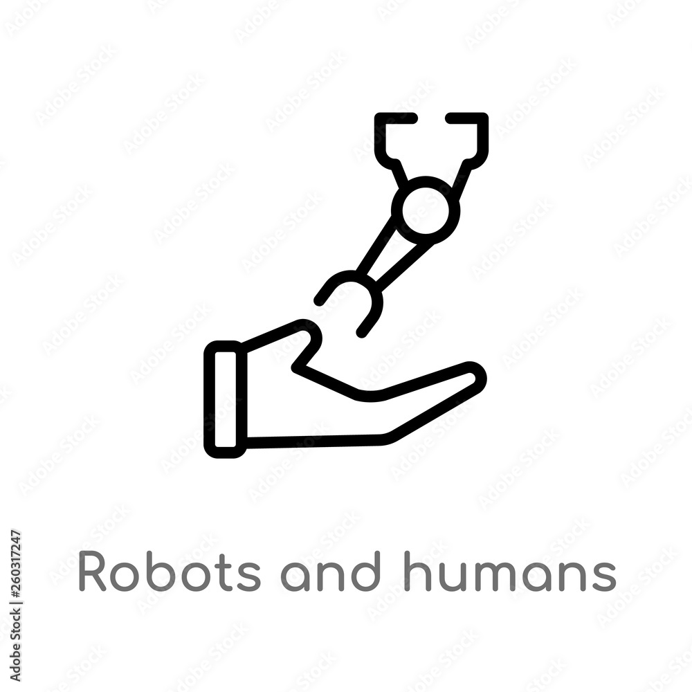Poster outline robots and humans vector icon. isolated black simple line element illustration from artifici