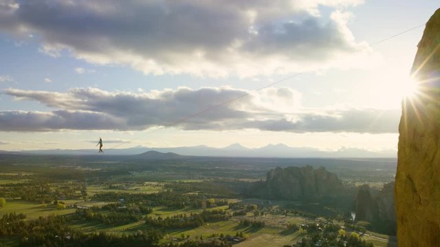 Epic Highlining at Sunset - Smith Rock Landscape - 4k