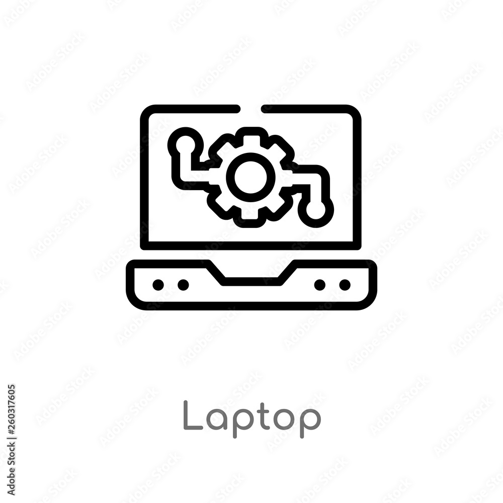 Poster outline laptop vector icon. isolated black simple line element illustration from artificial intellig