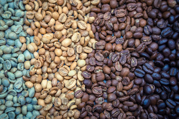 different coffee beans forming beautiful organic texture