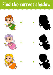 Fototapeta premium Find the correct shadow. Draw a line. Education developing worksheet. Game for kids. Activity page. Puzzle for children. Riddle for preschool. Isolated vector illustration. Cartoon style.