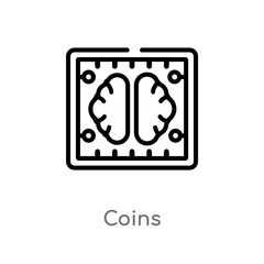 outline coins vector icon. isolated black simple line element illustration from artificial intelligence concept. editable vector stroke coins icon on white background