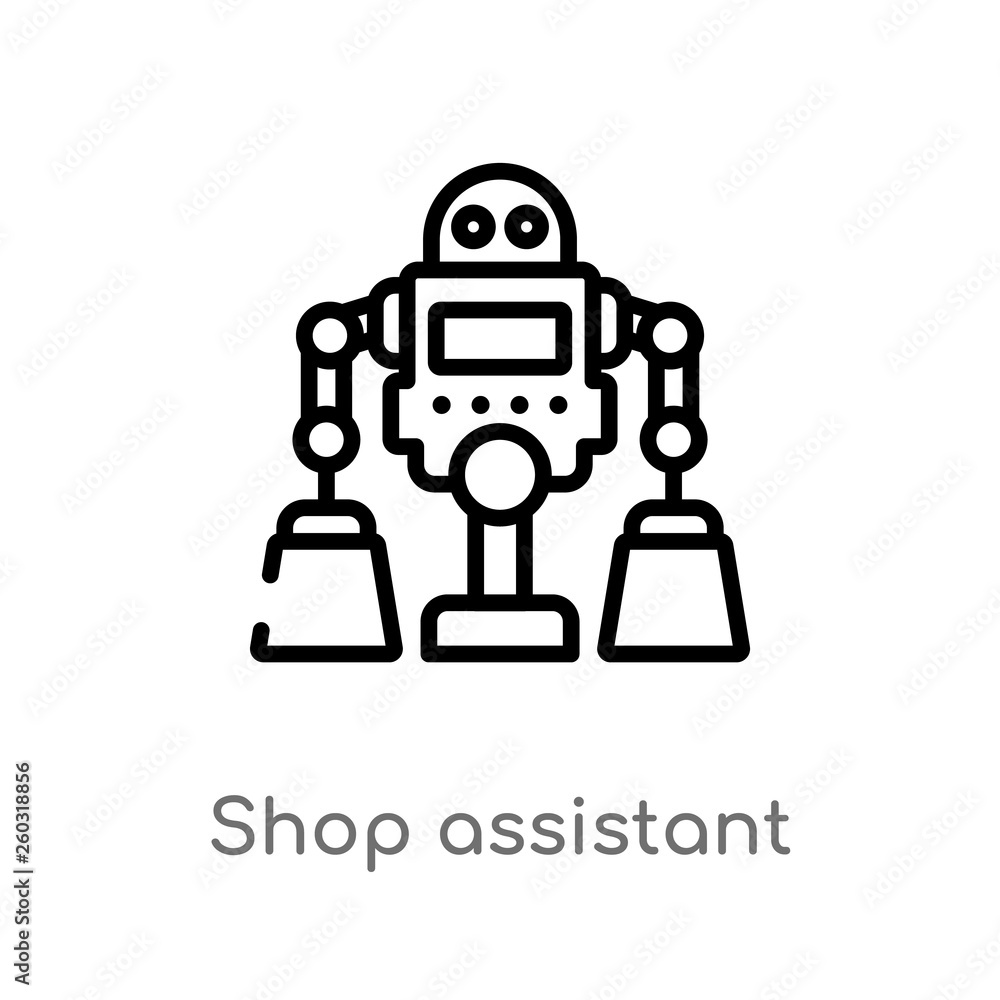 Poster outline shop assistant vector icon. isolated black simple line element illustration from artificial 