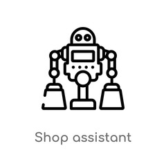 outline shop assistant vector icon. isolated black simple line element illustration from artificial intelligence concept. editable vector stroke shop assistant icon on white background