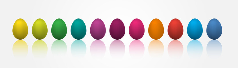 Easter eggs with different colors. Colored three dimensional eggs. Vector illustration
