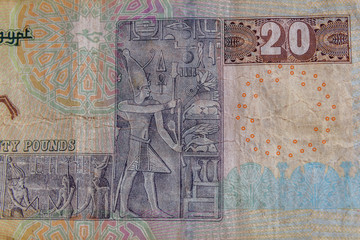 Closeup of egyptian twenty pounds banknote