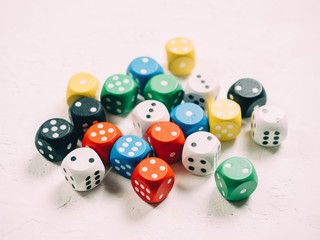 Color classic dices cubes. board game background