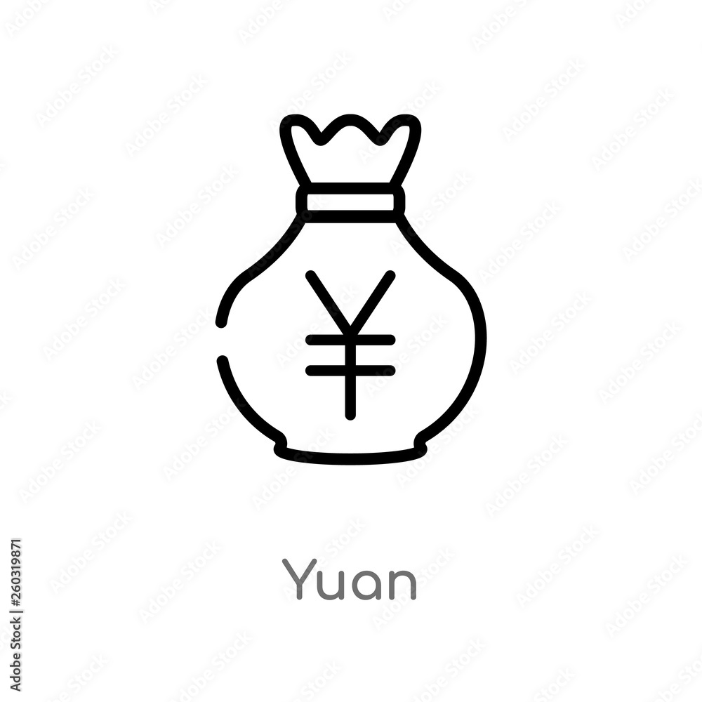 Poster outline yuan vector icon. isolated black simple line element illustration from asian concept. editab