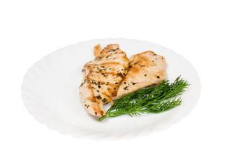 grilled chicken fillet on white plate