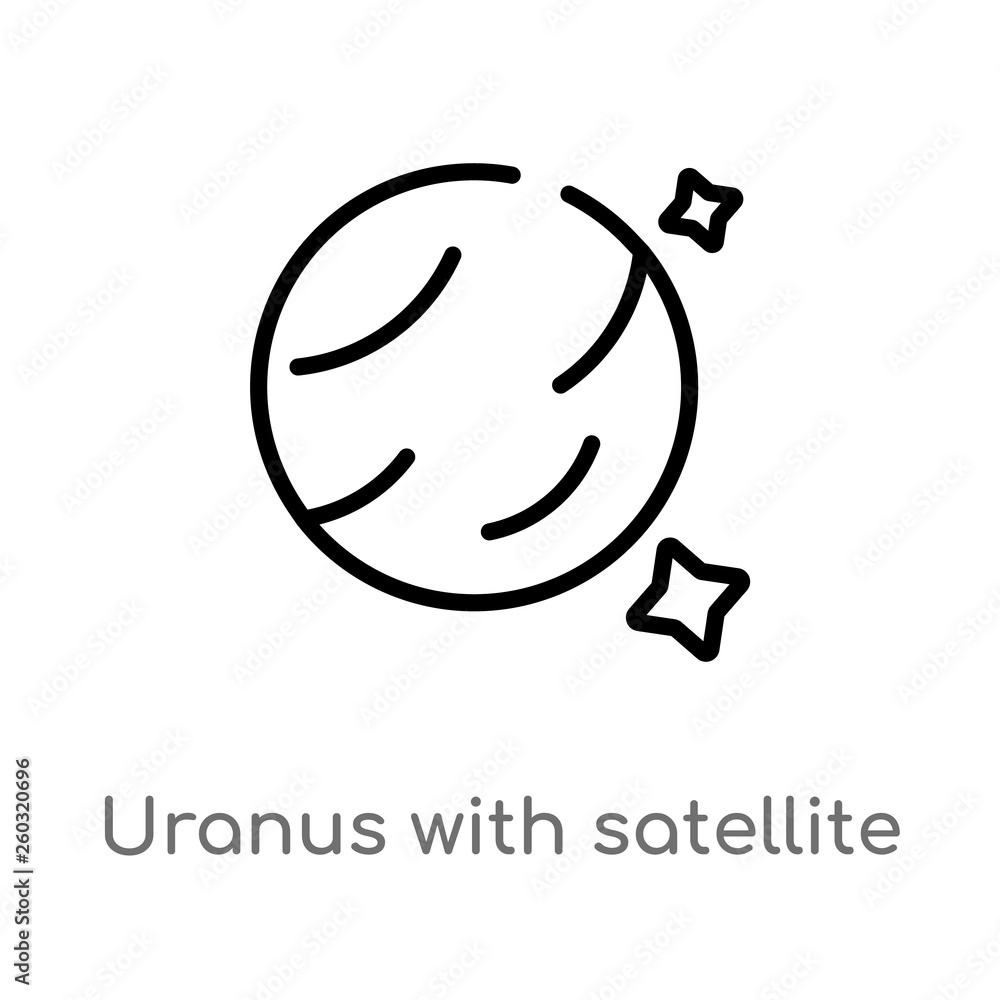 Poster outline uranus with satellite vector icon. isolated black simple line element illustration from astr