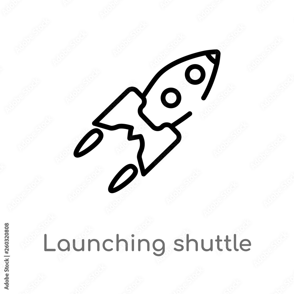 Poster outline launching shuttle vector icon. isolated black simple line element illustration from astronom