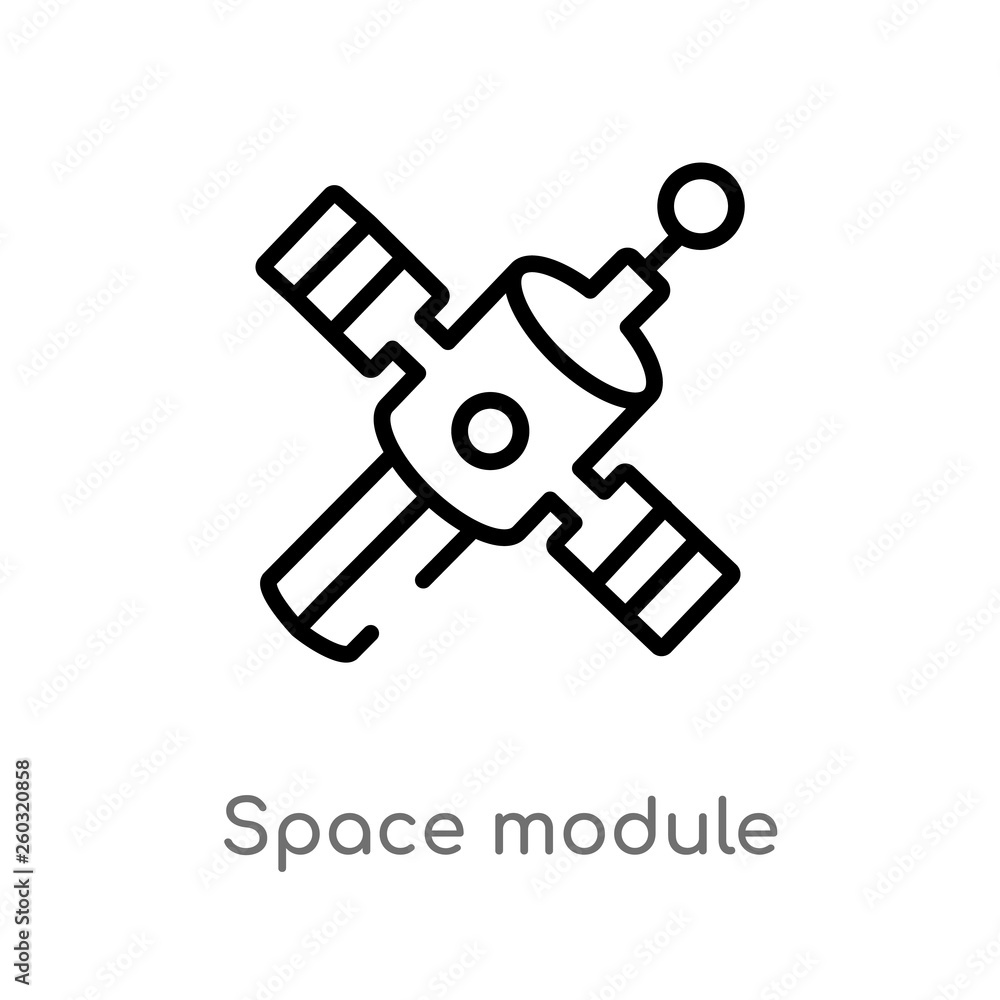 Poster outline space module vector icon. isolated black simple line element illustration from astronomy con