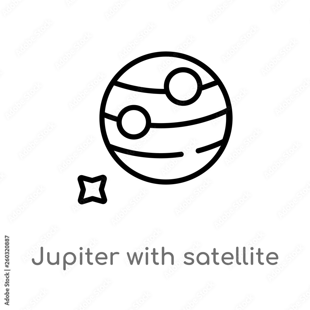 Poster outline jupiter with satellite vector icon. isolated black simple line element illustration from ast