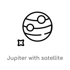 outline jupiter with satellite vector icon. isolated black simple line element illustration from astronomy concept. editable vector stroke jupiter with satellite icon on white background