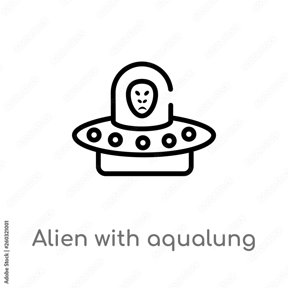 Poster outline alien with aqualung vector icon. isolated black simple line element illustration from astron