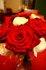 bouquet of red and white roses