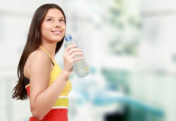 Dieting exercising women healthy drink water