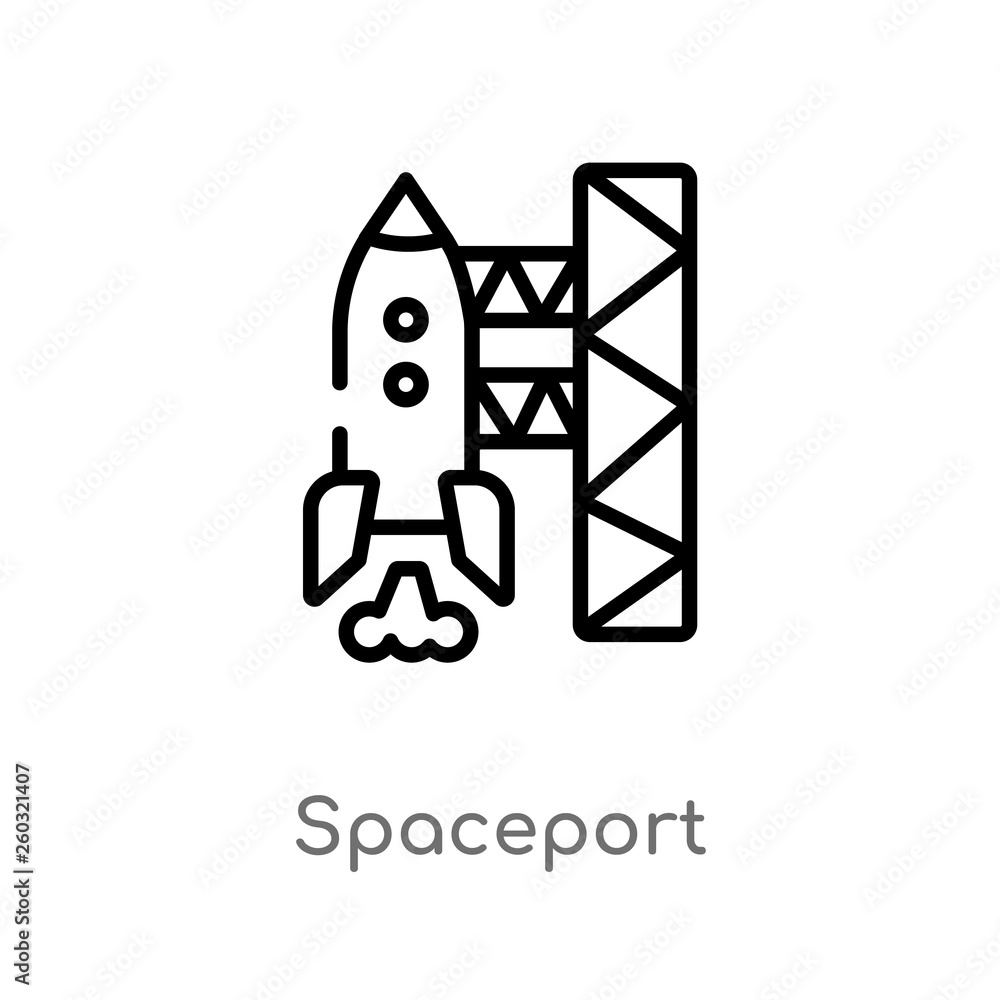 Poster outline spaceport vector icon. isolated black simple line element illustration from astronomy concep