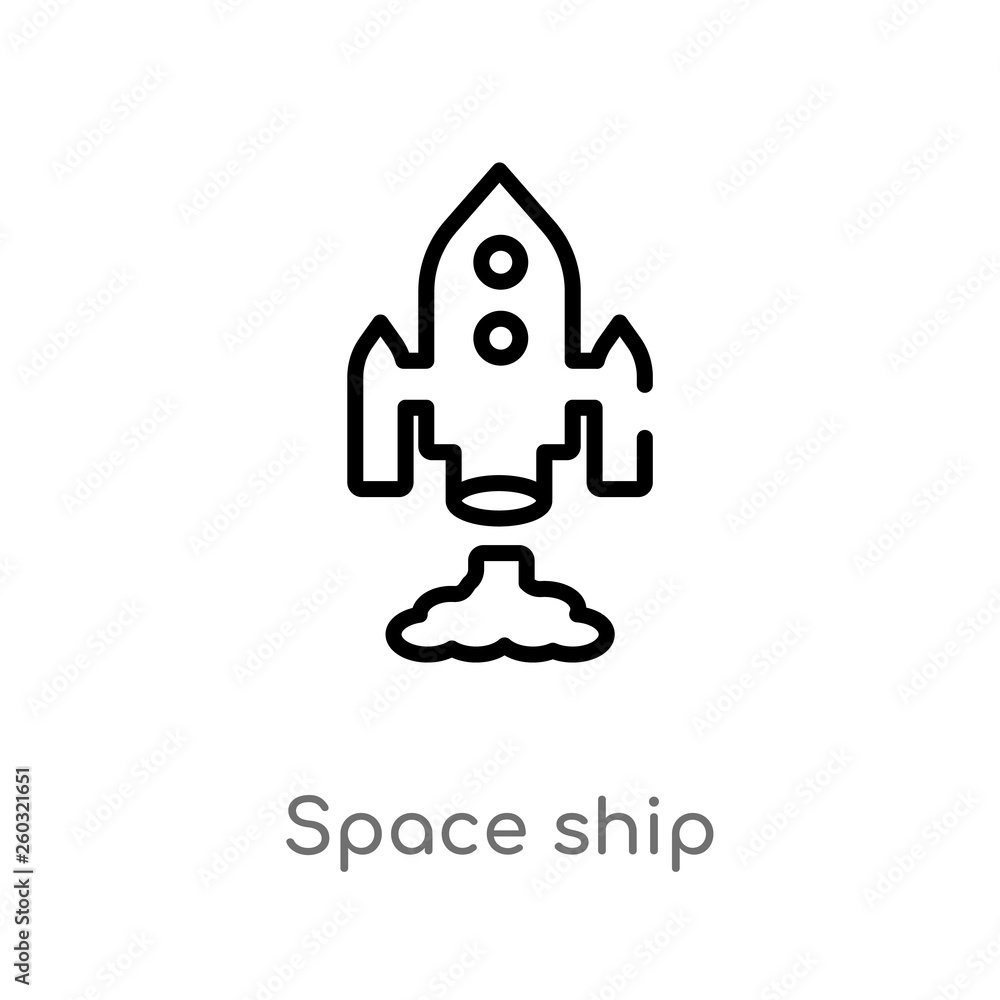 Poster outline space ship vector icon. isolated black simple line element illustration from astronomy conce