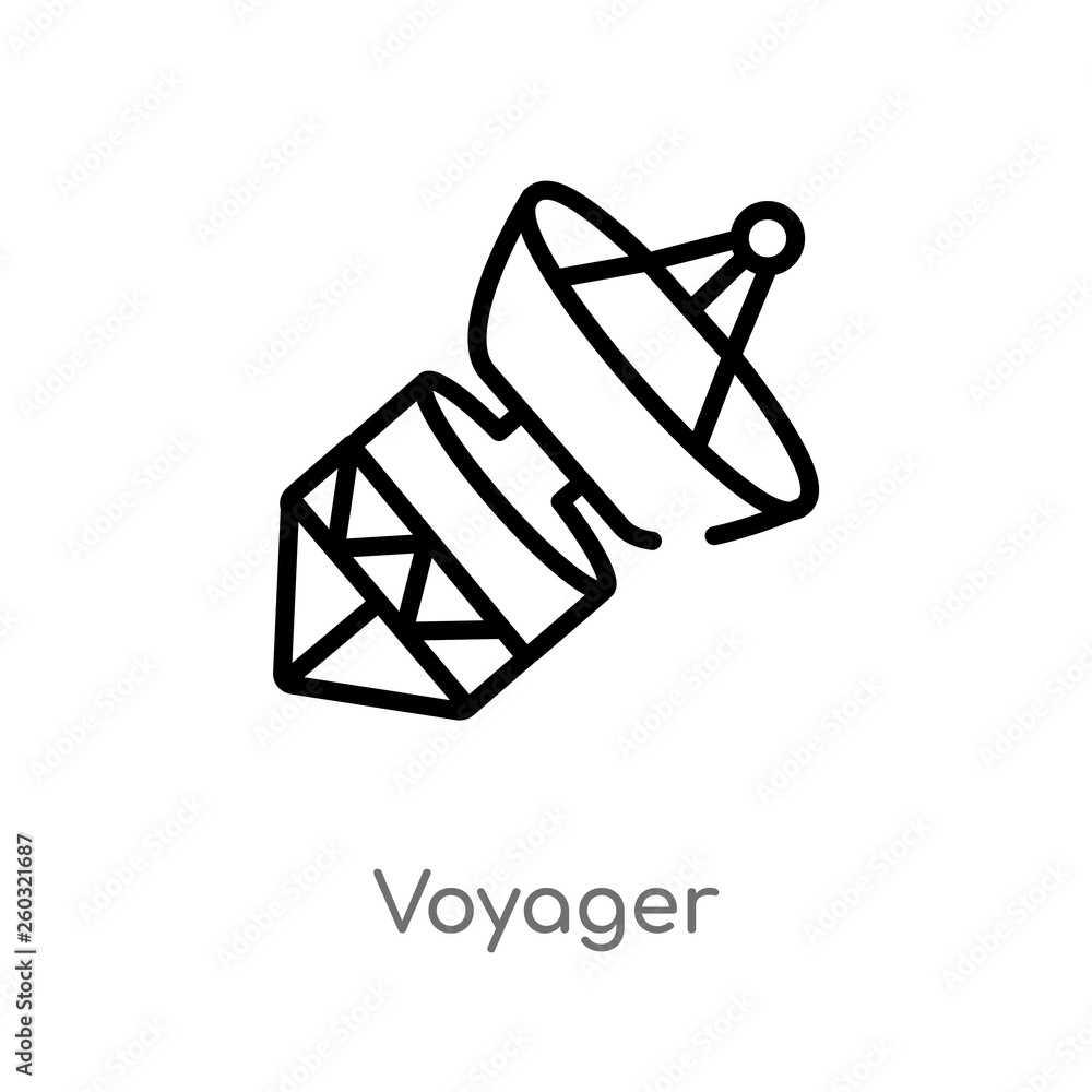 Poster outline voyager vector icon. isolated black simple line element illustration from astronomy concept.