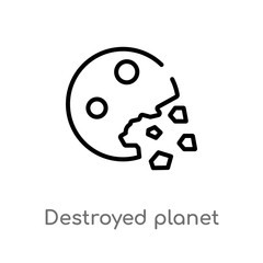 outline destroyed planet vector icon. isolated black simple line element illustration from astronomy concept. editable vector stroke destroyed planet icon on white background