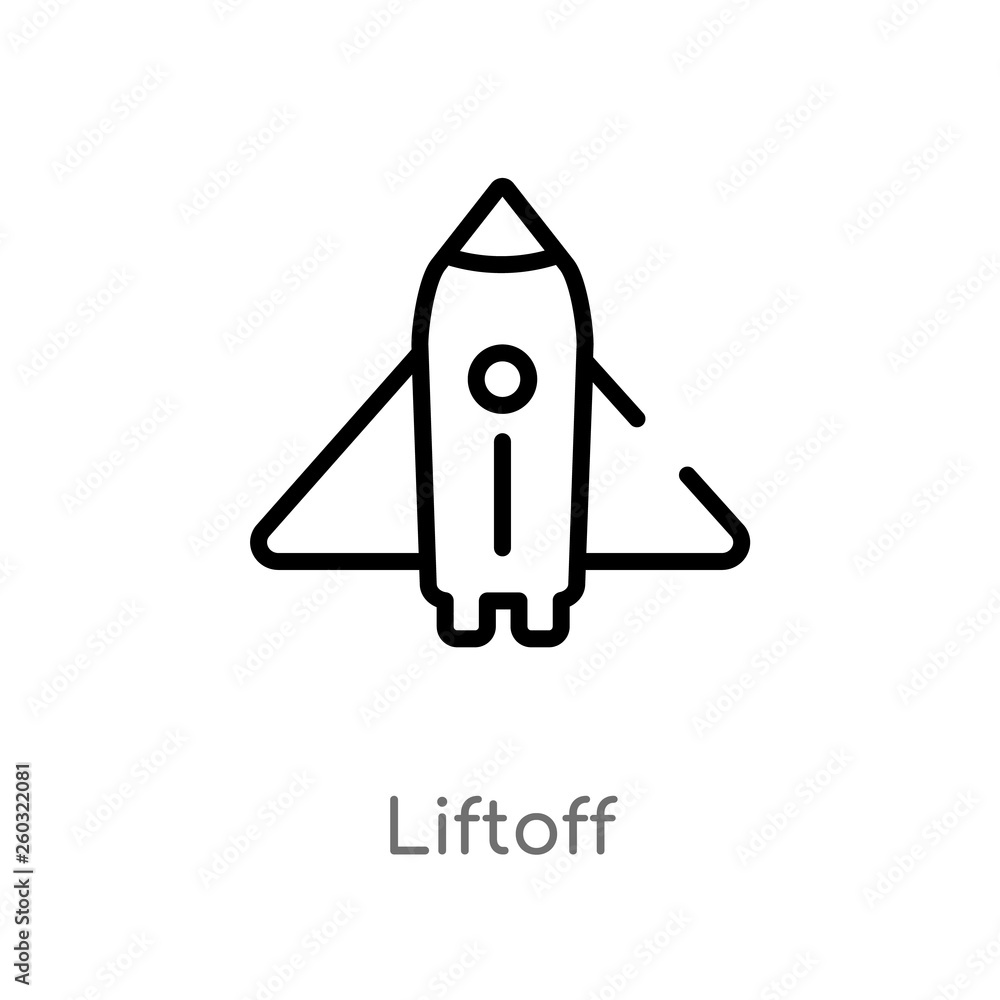 Poster outline liftoff vector icon. isolated black simple line element illustration from astronomy concept.