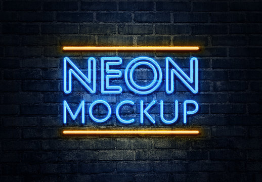 Blue and Yellow Neon Effect Mockup