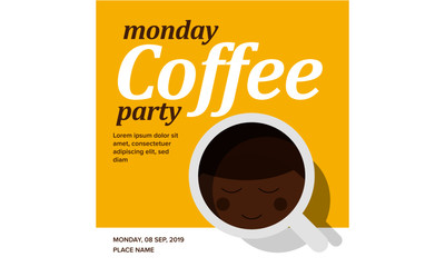 Vector illustration of person looking itself in the coffee mug. Coffee Drinking Template Design. Monday Happy Coffee. 