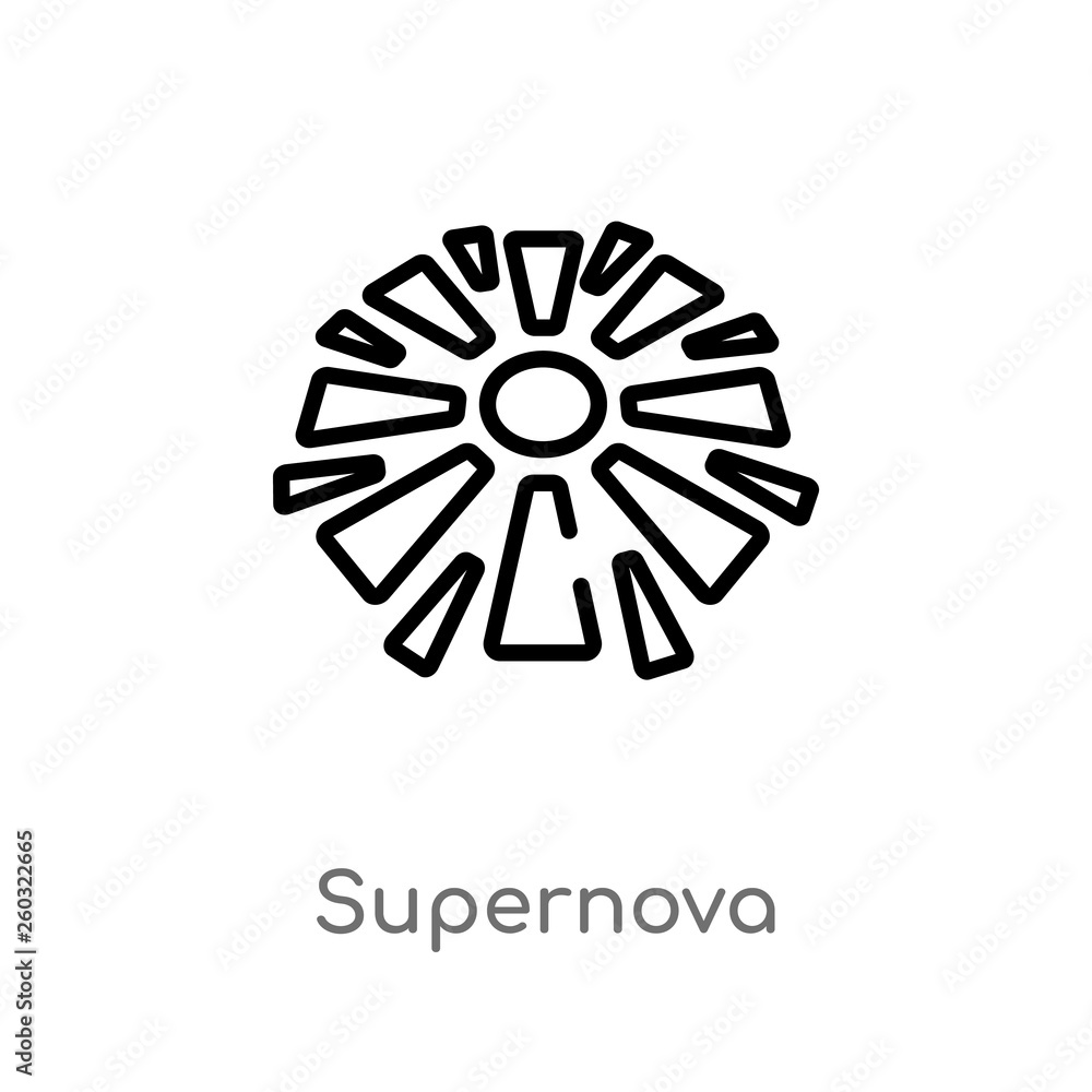 Poster outline supernova vector icon. isolated black simple line element illustration from astronomy concep