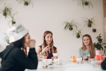 HR group meeting, happy executive manager, team leader, successful professional interpreter or business coach.