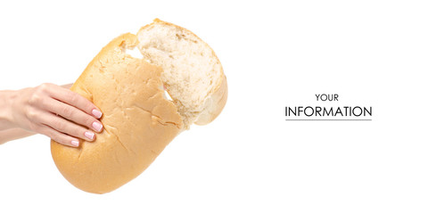White bread food in hand pattern on a white background. Isolation