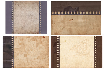 Set of various Old Vintage background with retro paper and old film strip isolated