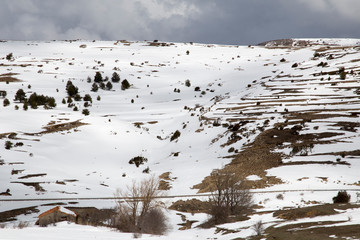 Valdelinares in snow Gudar mountains Teruel Aragon Spain