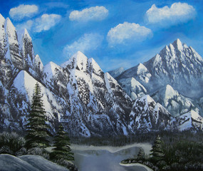 Winter landscape with mountains