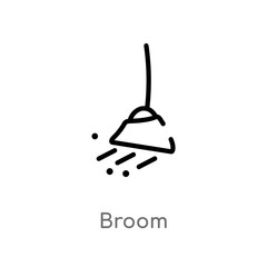 Fototapeta premium outline broom vector icon. isolated black simple line element illustration from autumn concept. editable vector stroke broom icon on white background