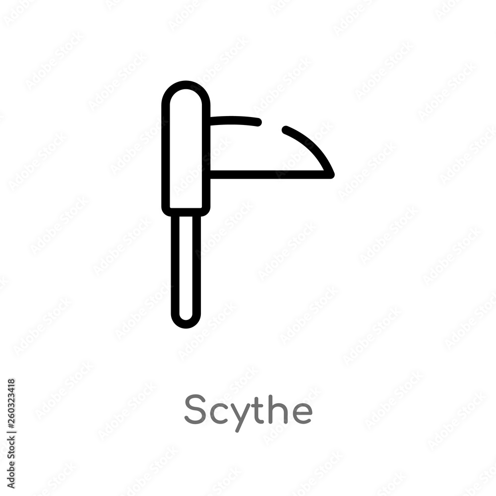 Poster outline scythe vector icon. isolated black simple line element illustration from autumn concept. edi