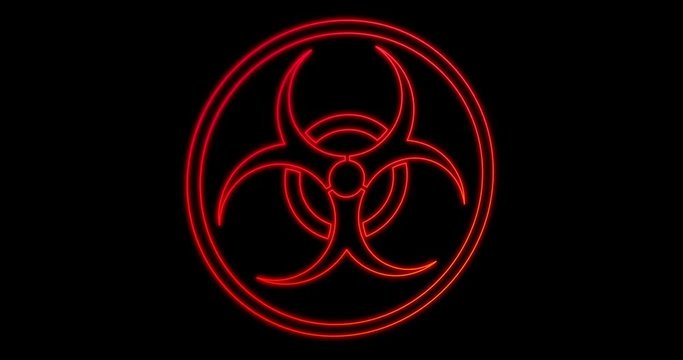 Red biohazard sign on black background