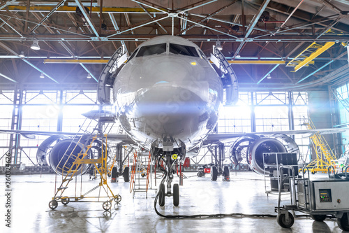 Aviation Hangar With Penger Aircraft Jet For Maintenance Aviation Hangar With Penger Aircraft Jet For Maintenance