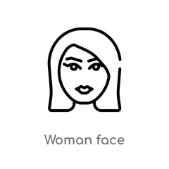 outline woman face vector icon. isolated black simple line element illustration from beauty concept. editable vector stroke woman face icon on white background