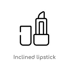 outline inclined lipstick vector icon. isolated black simple line element illustration from beauty concept. editable vector stroke inclined lipstick icon on white background