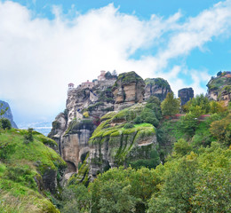 scenery of Meteora Greece - Orthodox religious places with the famous huge rocks and the old monastries