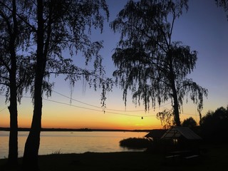 Sunset landscape of the lake