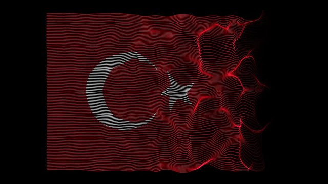 Waving Flag of Turkey Made of Particle Strings. 4K Animated Background Loop.