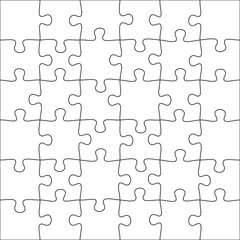 Jigsaws puzzles. Square puzzle 6x6 grid, jigsaw game and join 36 picture pieces vector illustration