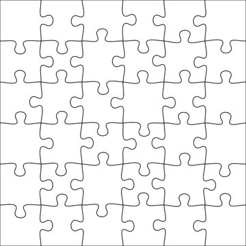 Jigsaws puzzles. Square puzzle 6x6 grid, jigsaw game and join 36 picture pieces vector illustration