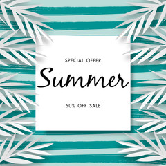 Summer sale background with paper art of tropical design, vector illustration template, banners, Wallpaper, invitation, posters, brochure, voucher discount