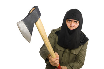 Criminal wearing mask isolated on white